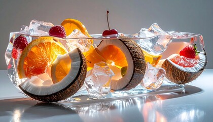 Perfect Foods, Fruits, Drinks, and Vegetables Iced Box Showcase for website and social media promotions