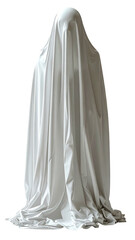 Figure shrouded in draped white cloth