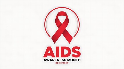 Red aids awareness ribbon inside an oval with the words aids awareness month below it symbolizing support and education