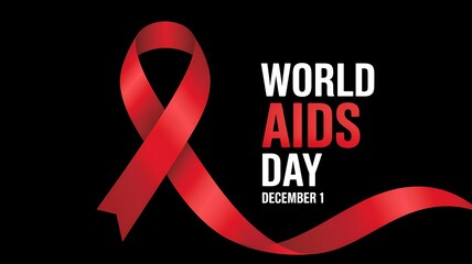 World aids day december 1st red ribbon symbol of awareness and support against hiv aids on black background