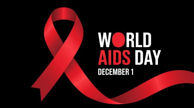 World aids day december 1 red ribbon awareness symbol against black background with text