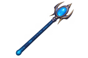 Magic staff with blue jewel for fantasy wizard game