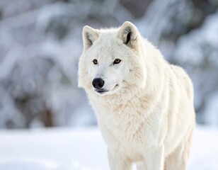 Obraz premium Arctic Wolf Exploring a Snowy Landscape in Winter