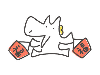 福袋を買って笑顔で走る白馬キャラクター　正月素材