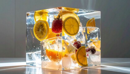 Perfect Foods, Fruits, Drinks, and Vegetables Iced Box Showcase for website and social media promotions