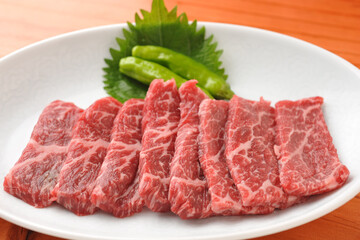 Fresh Marbled Wagyu Beef Slices on Plate