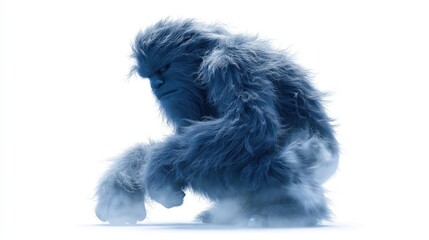 Naklejka premium Blue Furry Yeti Creature on White