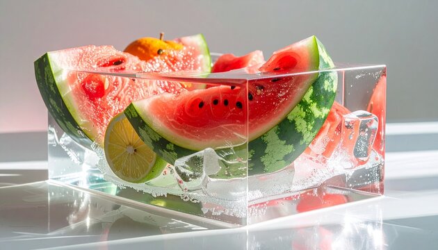 Perfect Foods, Fruits, Drinks, and Vegetables Iced Box Showcase for website and social media promotions