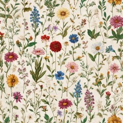 Floral display with colorful wildflowers against light ground