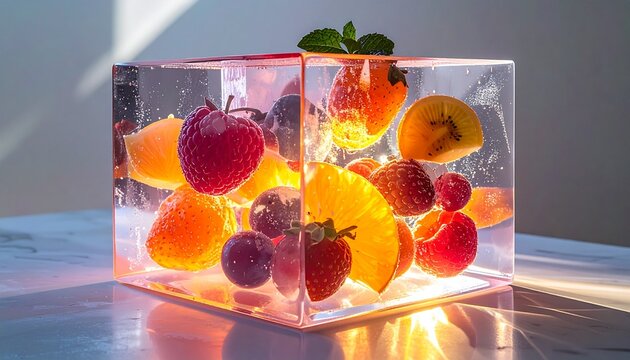 Perfect Foods, Fruits, Drinks, and Vegetables Iced Box Showcase for website and social media promotions