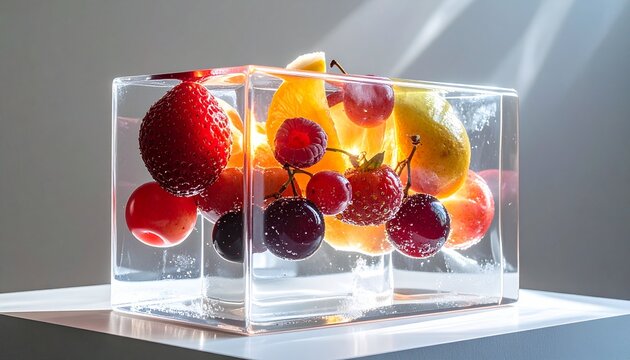 Perfect Foods, Fruits, Drinks, and Vegetables Iced Box Showcase for website and social media promotions