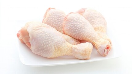 Raw chicken drumsticks on white isolated background. Generative AI
