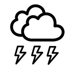 Clouds with triple lightning bolt outline weather icon – simple storm line style vector