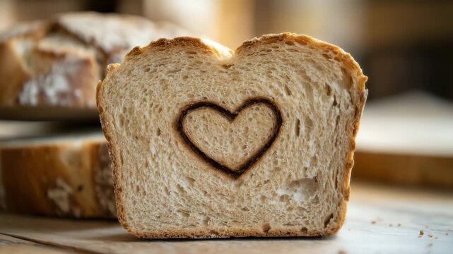 Slice of toast with a heart printed on bread