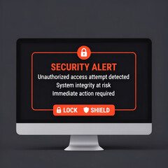 Cybersecurity alert interface with red warning message and lock shield icons for data protection concept