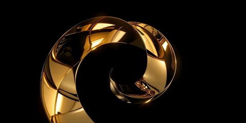 "Golden Helix" - Luxurious Abstract Sculpture of a Twisting Gold Ribbon on Black