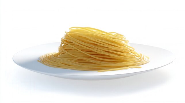 Raw spaghetti on a white plate isolated. Generative AI - Powered by Adobe