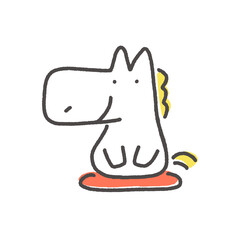 新年の挨拶をする笑顔の白馬　正月素材　座布団