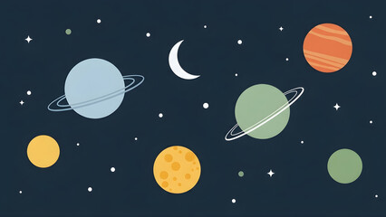 Creative and Artistic Educational Design A Colorful and Abstract Background for Back to School, featuring Planets and Celestial Bodies