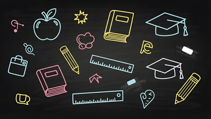 Creative and artistic educational design concept background with bright colorful back-to-school items for business class