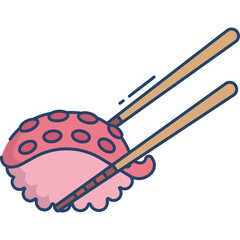 Pixel Art Sushi Nigiri With Tentacles Being Picked Up By Chopsticks Translucent Background