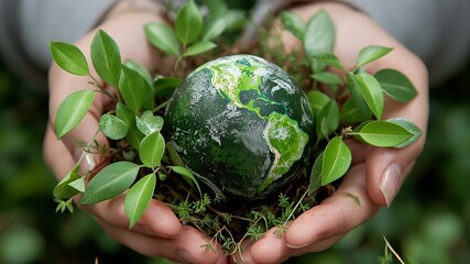 Earth day hands holding globe environment green nature conservation sustainability future planet - Powered by Adobe
