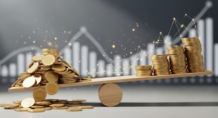 Seesaw with Gold Coins &mdash; Illustrating business balance, profit variation, and market shifts