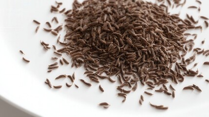 Caraway seeds on white plate isolated. Generative AI