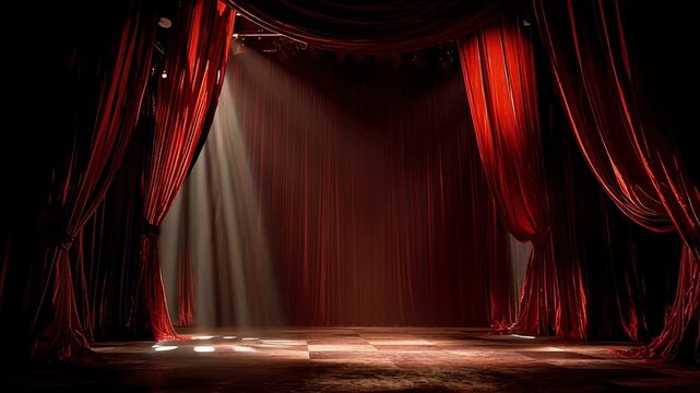 Red stage curtains spotlight theatre performance show backdrop event presentation background design