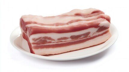 Fresh raw pork belly on a white plate isolated. Generative AI