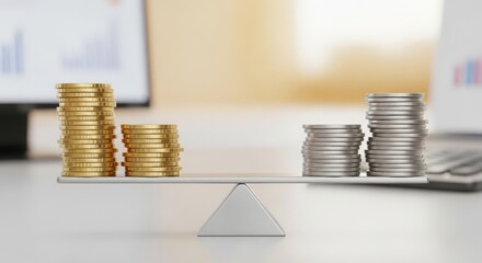 Coins Balancing on Seesaw — Symbolizing financial stability and investment strategy