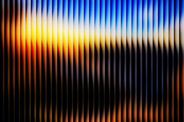 Abstract vertical stripes background, vibrant blue and orange gradient, digital glitch art texture, creative blurred sound wave wallpaper with noise overlay, modern design