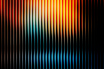 Abstract neon orange and blue vertical lines background with grainy noise texture, retro futuristic gradient pattern, vibrant synthwave stripe design for digital wallpaper