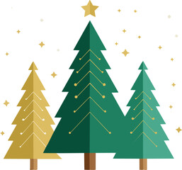 Modern Geometric Christmas Trees with Stars and Snowflakes Vector Illustration