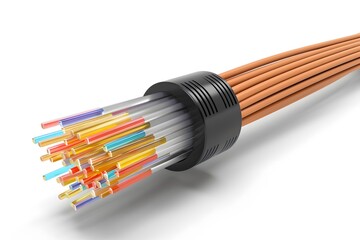 Fototapeta premium Close-up of a colorful bundle of fiber optic cables, representing fast data transmission and modern technology.