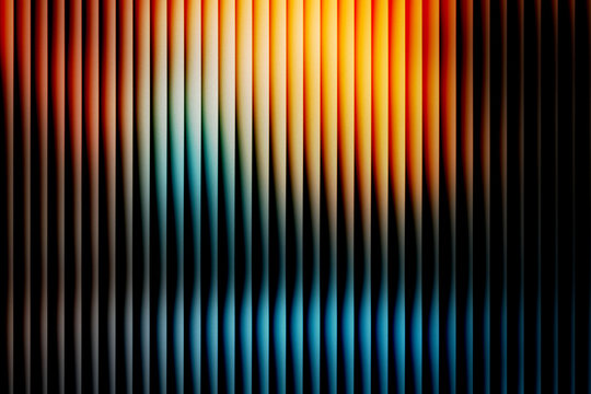 Abstract neon orange and blue vertical lines background with grainy noise texture, retro futuristic gradient pattern, vibrant synthwave stripe design for digital wallpaper
