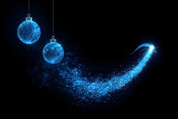 A Christmas ball decoration background made of hanging blue glitter particles.