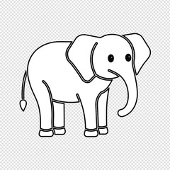 Charming hand drawn outline of a young elephant standing proudly with large ears and a playful trunk