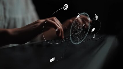 Visualization of global digital communication and online across multiple platforms, including global network, digital network, communication network, and online network. Marrow - Powered by Adobe