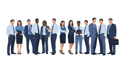 Diverse group of business professionals standing together in an office setting