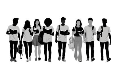 Diverse Group of Students Walking Together with Books and Bags - Education Theme