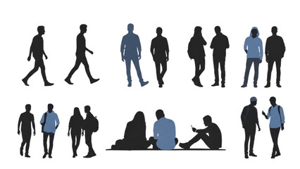 Collection of Silhouetted Figures in Various Poses and Activities