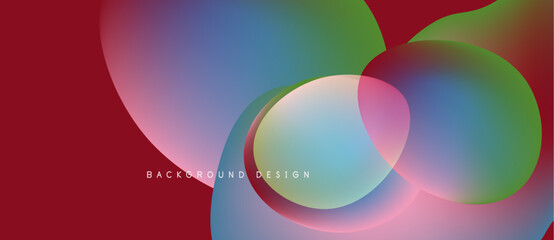 Abstract colorful overlapping circles. Red background creates vibrant visual impact. Modern design suitable for banners, presentations.