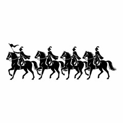Obraz premium Historical Cavalry Riding with Flag Silhouette