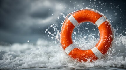 A red life preserver is floating in the water