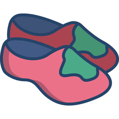 Pair Of Colorful Slippers With Blue Outline And Red Green Pink Sections