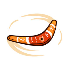 Traditional Boomerang Illustration with Tribal Patterns and Motion Effect Cartoon Vector