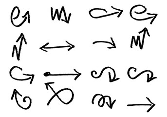 Set of different hand drawn vector arrows.