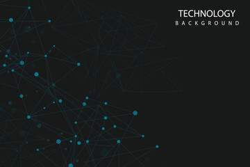 Abstract dark technology background with blue geometric plexus network, Grid point connecting background.