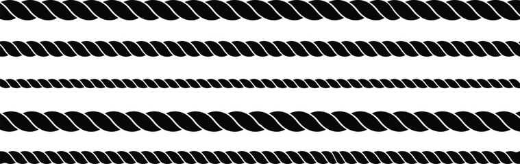 Black And White Featuring Five Lines Of Varying Thickness Rope Isolated On White